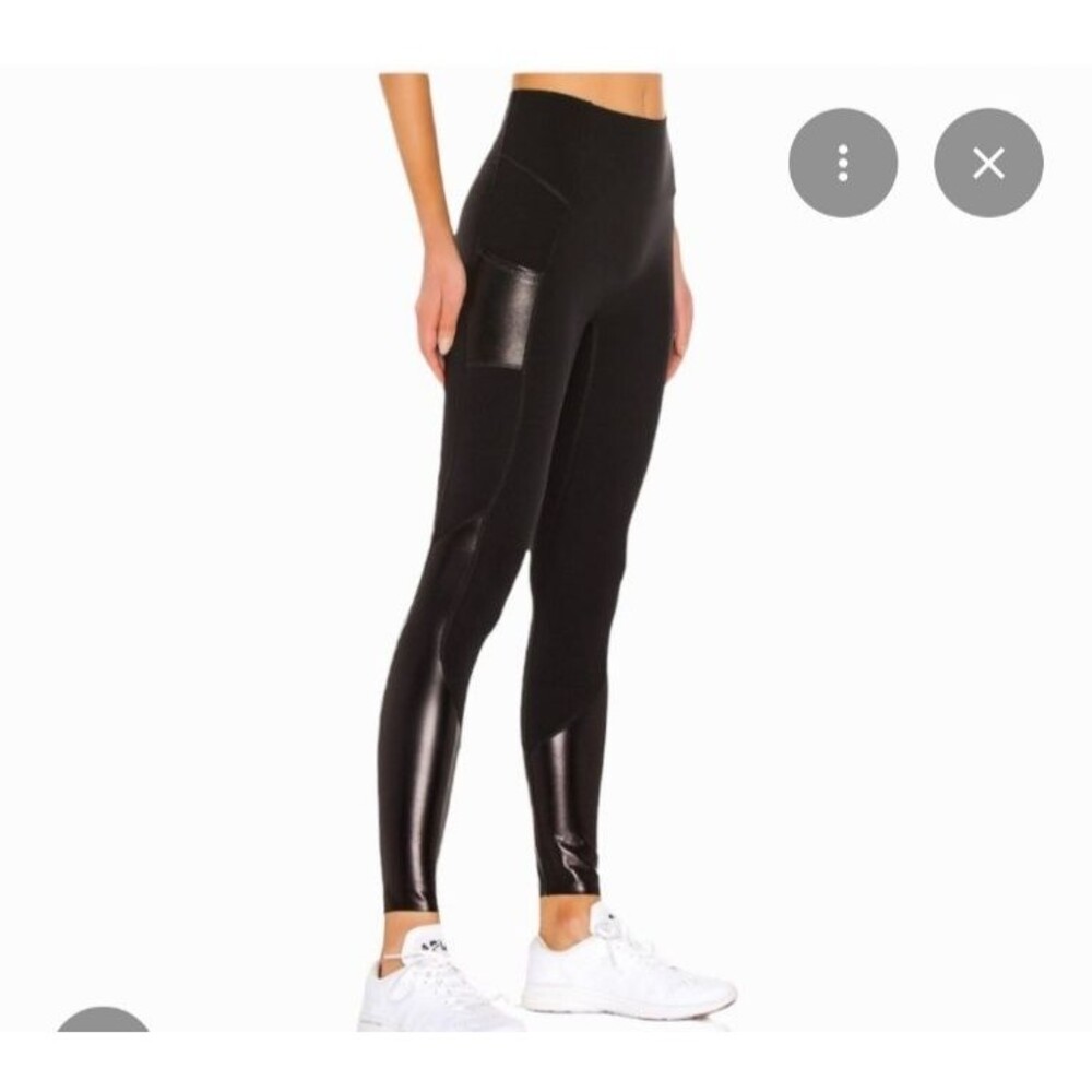 SPANX Every Wear Gloss Panel Pocket faux leather Black Shaping Leggings size L - Picture 3 of 10